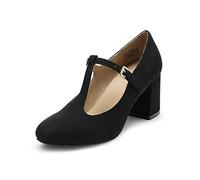 DREAM PAIRS Low Chunky Heels for Women T-Strap Mary Jane Pumps Wedding Dress Shoes,DPU211,Black,Size 8 US/6 UK