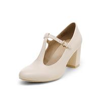 DREAM PAIRS Low Chunky Heels for Women T-Strap Mary Jane Pumps Wedding Dress Shoes,DPU211,Nude/PU,Size 7.5 US/5.5 UK