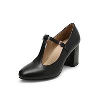 DREAM PAIRS Low Chunky Heels for Women T-Strap Mary Jane Pumps Wedding Dress Shoes DPU211,Size 5,Black/pu,DPU211