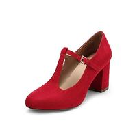 DREAM PAIRS Low Chunky Heels for Women T-Strap Mary Jane Pumps Wedding Dress Shoes DPU211,Size 7,Red,DPU211