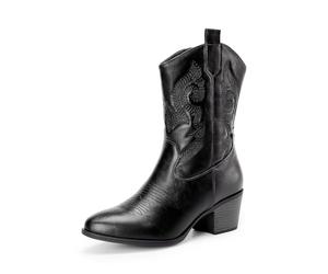 DREAM PAIRS Mid Calf Cowboy Cowgirl Boots for Women | 2.2" Cuban heel, intricate embroidery, TPR, 4mm latex, year-round