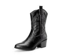 DREAM PAIRS Mid Calf Cowboy Cowgirl Boots for Women,All Black,6