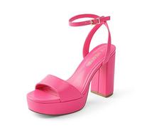 DREAM PAIRS Platform High Heels for Women Chunky Round Open Toe Ankle Strap Stylish Heeled Sandals for Party Prom Wedding,Size 4.5,Hot Pink-Pu,SDHS2423W