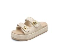 DREAM PAIRS Platform Sandals Women Raffia Espadrilles Summer Comfortable Wedge Sandals Beach Vacation Adjustable Buckle Cute Slide Sandals,Size 6.5,Beige,SDWS26010W