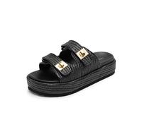 DREAM PAIRS Platform Sandals Women Raffia Espadrilles Summer Comfortable Wedge Sandals Beach Vacation Adjustable Buckle Cute Slide Sandals,Size 6.5,Black,SDWS26010W