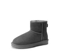 DREAM PAIRS Snow Boots for Women Genuine Suede Anti-Slip Warm Winter Booties Slip On Memory Foam Comfort Ankle Boots FuzzyClassicⅡ,Size 3,Grey,SDSB2432W