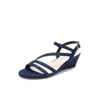 DREAM PAIRS Strappy Wrapped Dressy Wedge Sandals, Comfortable Sparkly Rhinestone Ankle Strap Wedges Casual Summer, Open Toe Evening Dress Wedding Dance Shoes,Size 7.5,Navy-Suede,SDPW2420W