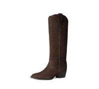 DREAM PAIRS Suede Knee High Chunky Boots for Women | 30 Percent Genuine Leather, 2" Chunky Heel, Pointed Toe Retro Western Style, Easy Pull-on, 5mm PU Foam, Slip-resistant