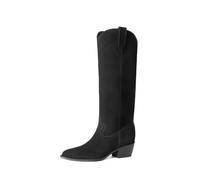 DREAM PAIRS Suede Knee High Chunky Boots for Women | 30 Percent Genuine Leather, 2" Chunky Heel, Pointed Toe Retro Western Style, Easy Pull-on, 5mm PU Foam, Slip-resistant