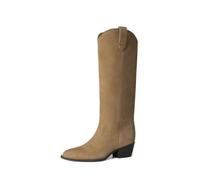 DREAM PAIRS Suede Knee High Chunky Boots for Women | 30 Percent Genuine Leather, 2" Chunky Heel, Pointed Toe Retro Western Style, Easy Pull-on, 5mm PU Foam, Slip-resistant