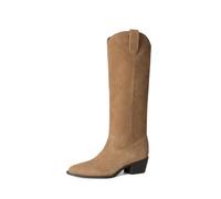 DREAM PAIRS Suede Knee High Chunky Boots for Women | 30 Percent Genuine Leather, 2" Chunky Heel, Pointed Toe Retro Western Style, Easy Pull-on, 5mm PU Foam, Slip-resistant