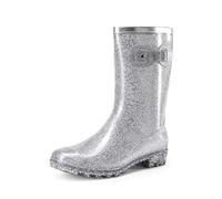 DREAM PAIRS Wellington Boots, Women Side Buckle Mid-Calf Wellies Shoes, Ladies' UK Waterproof Rain Boots and Dog-Walking Shoes,Size 4.5,Silver,DWEMRB2507