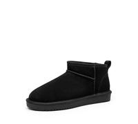 DREAM PAIRS Winter Boots for Women Mini Boot Genuine Suede Faux Fur Lining Water Resistant Warm Snow Boots Slip On Memory Foam Comfort Booties FuzzyClassic,Size 8,Black,SDSB2405W