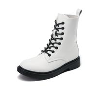 DREAM PAIRS Women Combat Boots Lace-up Low Heel Ankle Booties,Size 6,White,DWUMAB2539