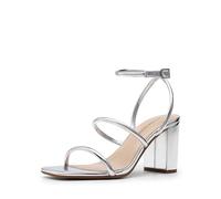 DREAM PAIRS Women Heels Chunky Square Open Toe Strappy Ankle Strap Block High Heeled Sandals for Dressy Wedding Comfortable Shoes,Size 9,Silver-Pat,DWUMHS2529