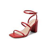 DREAM PAIRS Women Heels Chunky Square Open Toe Strappy Ankle Strap Block High Heeled Sandals for Dressy Wedding Comfortable Shoes,Size 9,Red-Pu,DWUMHS2529