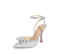 DREAM PAIRS Women High Pointed Closed Toe Strappy Bow Heels,Silver,6