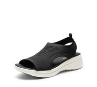 DREAM PAIRS Women Knit Sport Sandals,Black/White,7