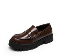 DREAM PAIRS Women Loafers Slip On Flat Work Office Shoes,Brown,7