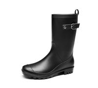 DREAM PAIRS Women Outdoor Wellies Mid Calf Rain Boots | PVC molded upper and black jersey lining, mid-calf height, decorative buckle, scuff-resistant toe for versatile style