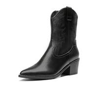 DREAM PAIRS Women’s Cowboy Boots, Pointed Toe Chunky Heel Cowgirl Boots, Zipper Pull-On Stitched Western Boots Ankle Boots for Ladies, Black, 8 UK