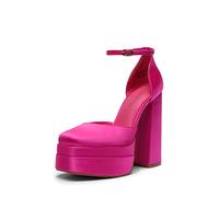 DREAM PAIRS Women’s High Chunky Platform Closed Toe Block Heels Square Toe Ankle Strap Dress Wedding Party Pumps Shoes SDPU2319W,Size 3.5,Rose Red-Satin,SDPU2319W