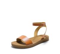 DREAM PAIRS Women’s One Band Ankle Strap Buckle Flat Sandals,Size 4,Tan/Pu,ELENA-5