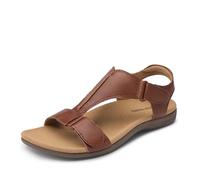 DREAM PAIRS Women Sandals Arch Support T-Strap Orthopedic Flat Sandals Comfortable Walking Beach Summer Shoes,Size 6.5,Brown,SDFS26014W