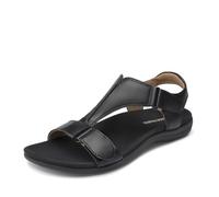 DREAM PAIRS Women Sandals Arch Support T-Strap Orthopedic Flat Sandals Comfortable Walking Beach Summer Shoes,Size 7,All Black,SDFS26014W
