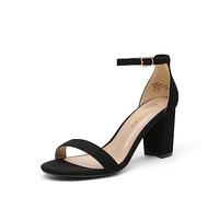 DREAM PAIRS Women's Ankle Strap Block Heels Sandals Chunky Party Shoes,Size 8,Black/Suede,CHUNK