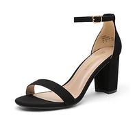 DREAM PAIRS Women's Ankle Strap Block Heels Sandals Chunky Party Shoes,Size 9,Black/Suede,CHUNK