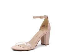 DREAM PAIRS Women's Ankle Strap Block Heels Sandals Chunky Party Shoes,Size 9,Nude/Clear,CHUNK