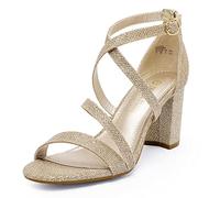 DREAM PAIRS Women's Ankle Strap Dress Heeled Sandals for Low Chunky Block Heels Madison,Size 7.5,Gold/Glitter,Madison
