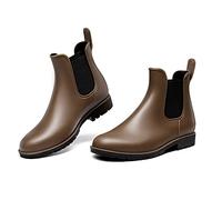 DREAM PAIRS Women's Ankle Wellies Chelsea Rain Boot,Brown,9