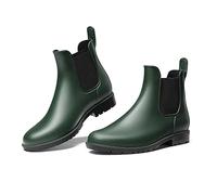 DREAM PAIRS Women's Ankle Wellies Chelsea Rain Boot | PVC waterproof, non-slip lug, flexible/durable, Chelsea style, elastic sides and rear pull tab