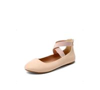 DREAM PAIRS Womens Ballerina Flat Fashion Elastic Ankle Straps Cross Strap Round Toe Comfy Ballet Pumps Dolly Shoes,Size 6.5,Nude,Sole_Stretchy
