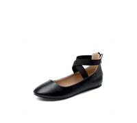 DREAM PAIRS Womens Ballerina Flat Fashion Elastic Ankle Straps Cross Strap Round Toe Comfy Ballet Pumps Dolly Shoes,Size 5,Black/pu,Sole_Stretchy