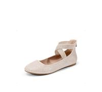 DREAM PAIRS Womens Ballerina Flat Fashion Elastic Ankle Straps Cross Strap Round Toe Comfy Ballet Pumps Dolly Shoes,Size 6,Gold/Glitter,Sole_Stretchy