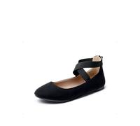 DREAM PAIRS Womens Ballerina Flat Fashion Elastic Ankle Straps Cross Strap Round Toe Comfy Ballet Pumps Dolly Shoes,Size 5,Black,Sole_Stretchy