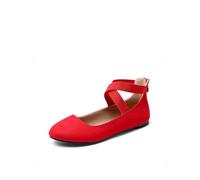 DREAM PAIRS Womens Ballerina Flat Fashion Elastic Ankle Straps Cross Strap Round Toe Comfy Ballet Pumps Dolly Shoes,Size 6.5,Red,Sole_Stretchy