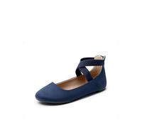 DREAM PAIRS Womens Ballerina Flat Fashion Elastic Ankle Straps Cross Strap Round Toe Comfy Ballet Pumps Dolly Shoes,Size 4.5,Navy-1,Sole_Stretchy