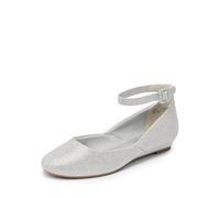 DREAM PAIRS Women's Ballet Flats Pumps Ballerina Ankle Strap Elastic Low Wedge Sandals Round Toe Comfy Dolly Shoes,Size 6.5,Silver/Glitter,REVONA