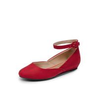DREAM PAIRS Women's Ballet Flats Pumps Ballerina Ankle Strap Elastic Low Wedge Sandals Round Toe Comfy Dolly Shoes,Size 8,RED/Suede,REVONA