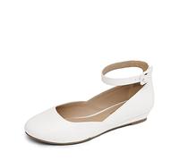 DREAM PAIRS Women's Ballet Flats Pumps Ballerina Ankle Strap Elastic Low Wedge Sandals Round Toe Comfy Dolly Shoes,Size 5.5,White/pu,REVONA