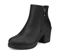 DREAM PAIRS Women's Black PU Chunky Heel Ankle Boots Platform Booties Z0EY-2 Size 7.5 US/ 5.5 UK