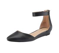 DREAM PAIRS Women's Black Pu Low Wedge Ankle Strap Flats Shoes, Amiga, Size 7 M US /5 UK
