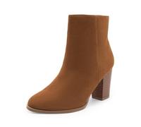 DREAM PAIRS Women's Block Heel Ankle Boots,Tan/Suede,5.5