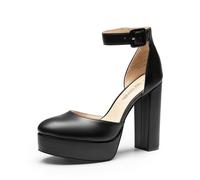 DREAM PAIRS Women's Block Heel Platform Pumps | 1.18 heel, Block heel, Classic style, Almond toe, TPR outsole, Lightweight, Wedge heel, Versatile style