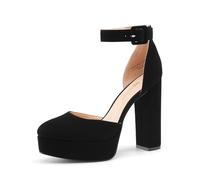 DREAM PAIRS Women's Block Heel Platform Pumps | 1.18 heel, Block heel, Classic style, Almond toe, TPR outsole, Lightweight, Wedge heel, Versatile style