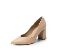 DREAM PAIRS Women's Block Heel Pointed Toe Pumps,Nude/Pu,10